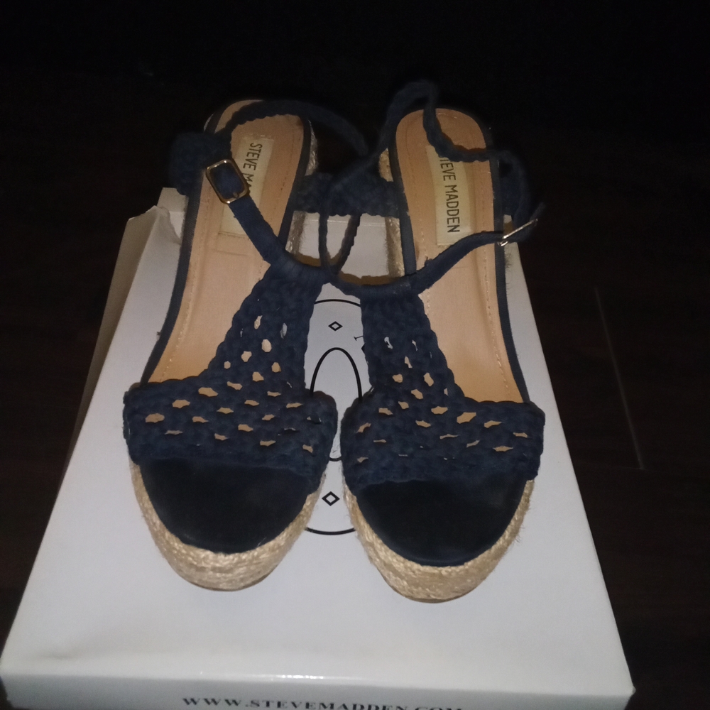 Steve Madden Dark Blue Espadrille Wedge Sandals